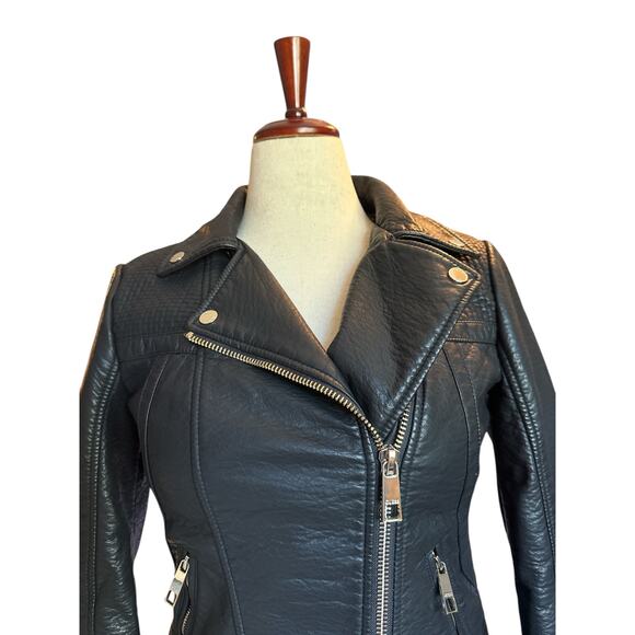 Guess Moto Jacket | Black Zip Front Biker Style with Lace Up Sleeves | Size M - Picture 8 of 11